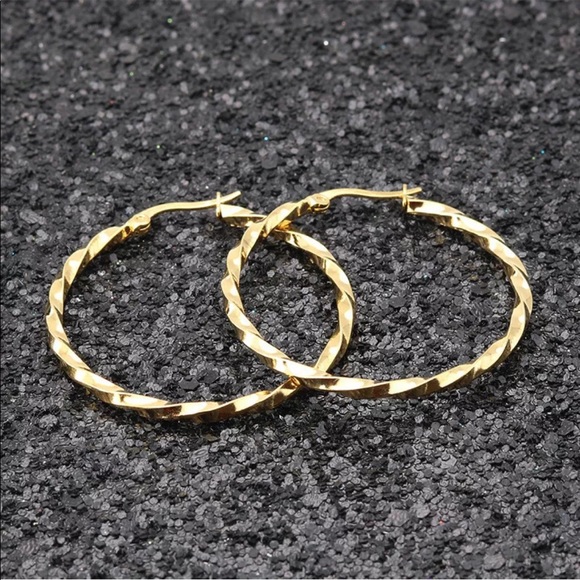 Hypoallergenic Stainless Steel Rope Hoop Earrings NEW - Picture 2 of 5